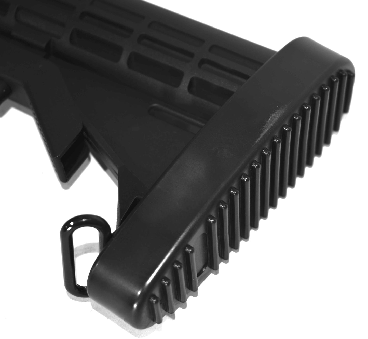 Tactical Adjustable Stock With Butt Pad Compatible With mil-spec threaded Mossberg 500 and Remington 870 pistol grips.