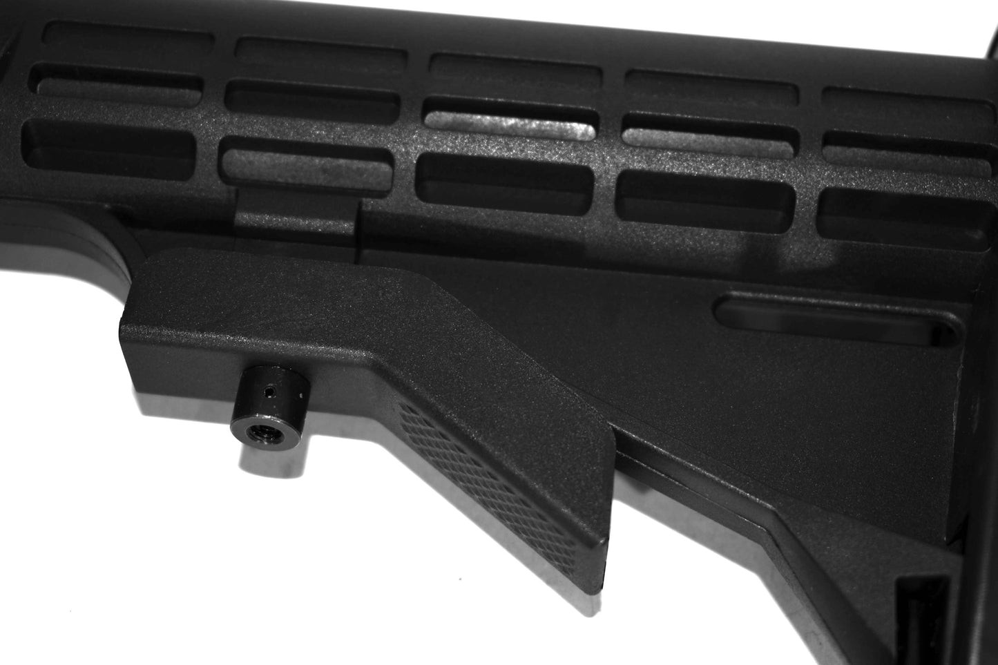 Tactical Adjustable Stock With Butt Pad Compatible With mil-spec threaded Mossberg 500 and Remington 870 pistol grips.