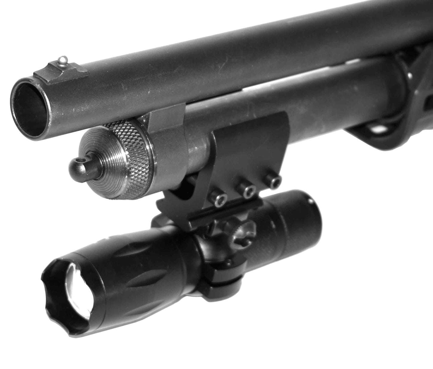 Mossberg 500 20 gauge pump tactical flashlight with mount aluminum black hunting light.