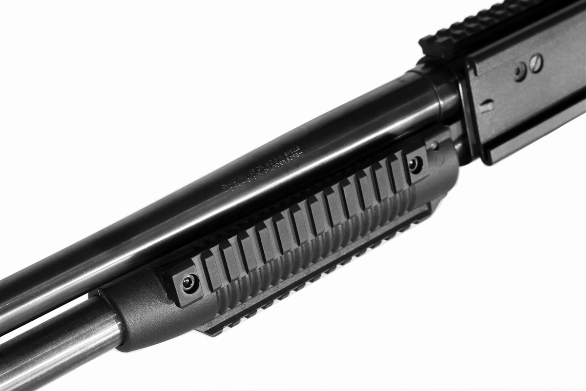 Mossberg 500A 12 Gauge Pump Action Handguard With Angled Foregrip black.