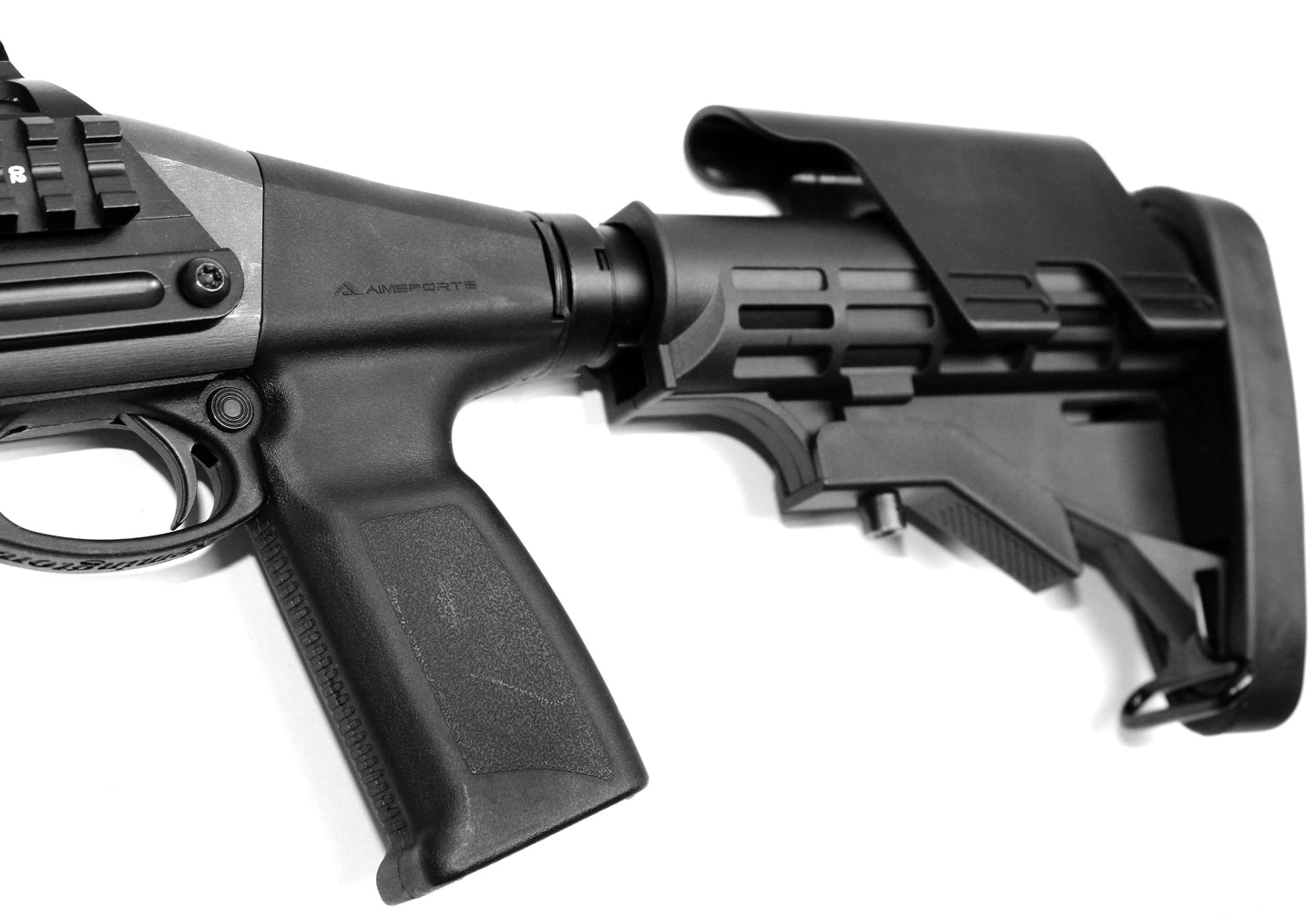 Tactical adjustable stock for Remington 870 12 gauge pump.