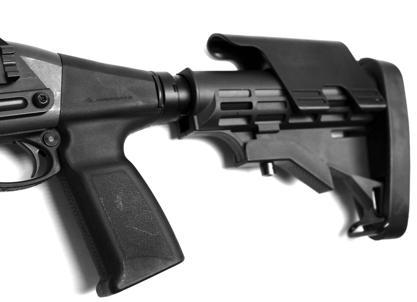 Tactical adjustable stock for Remington 870 12 gauge pump.