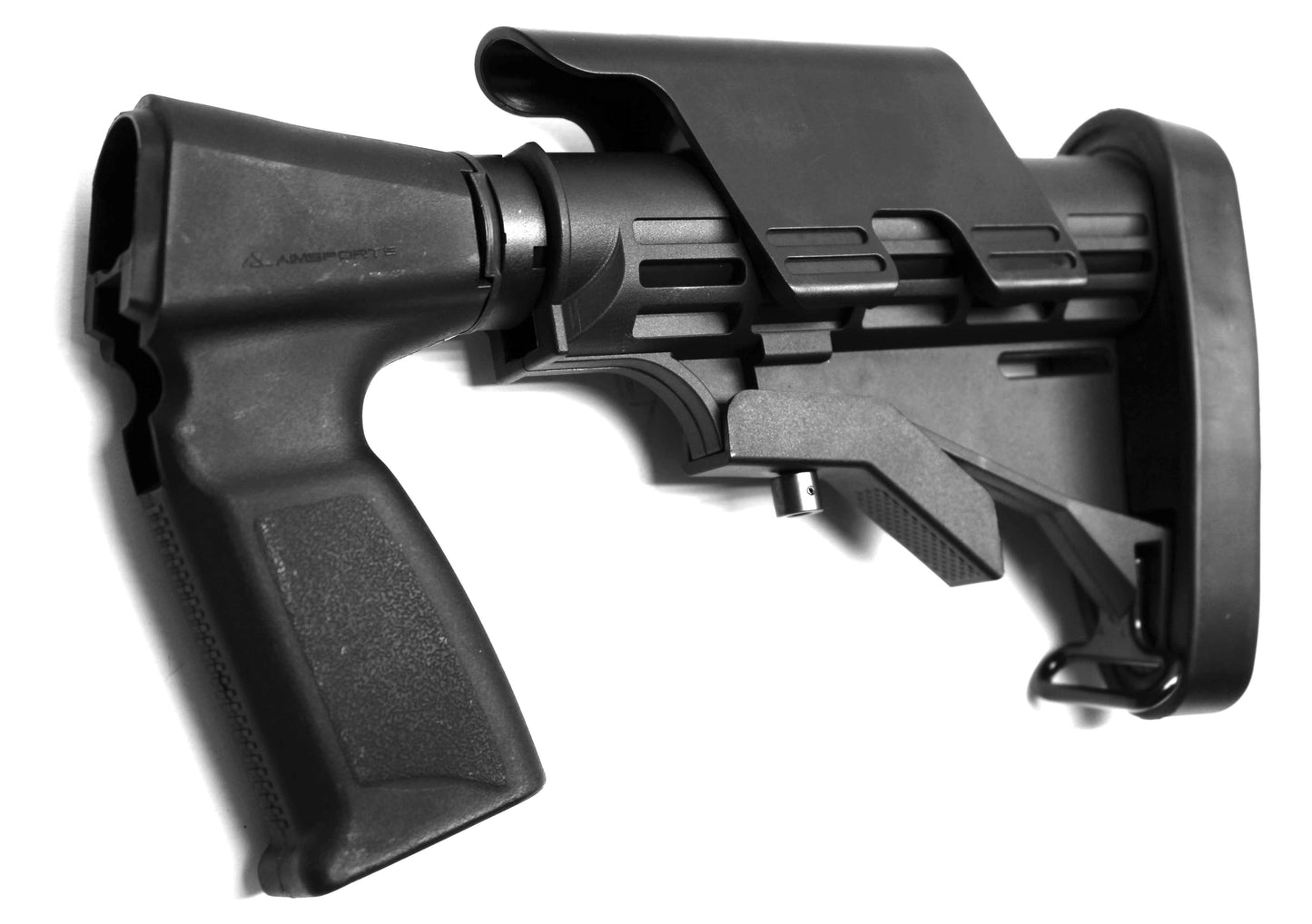 Tactical adjustable stock for Remington 870 12 gauge pump.