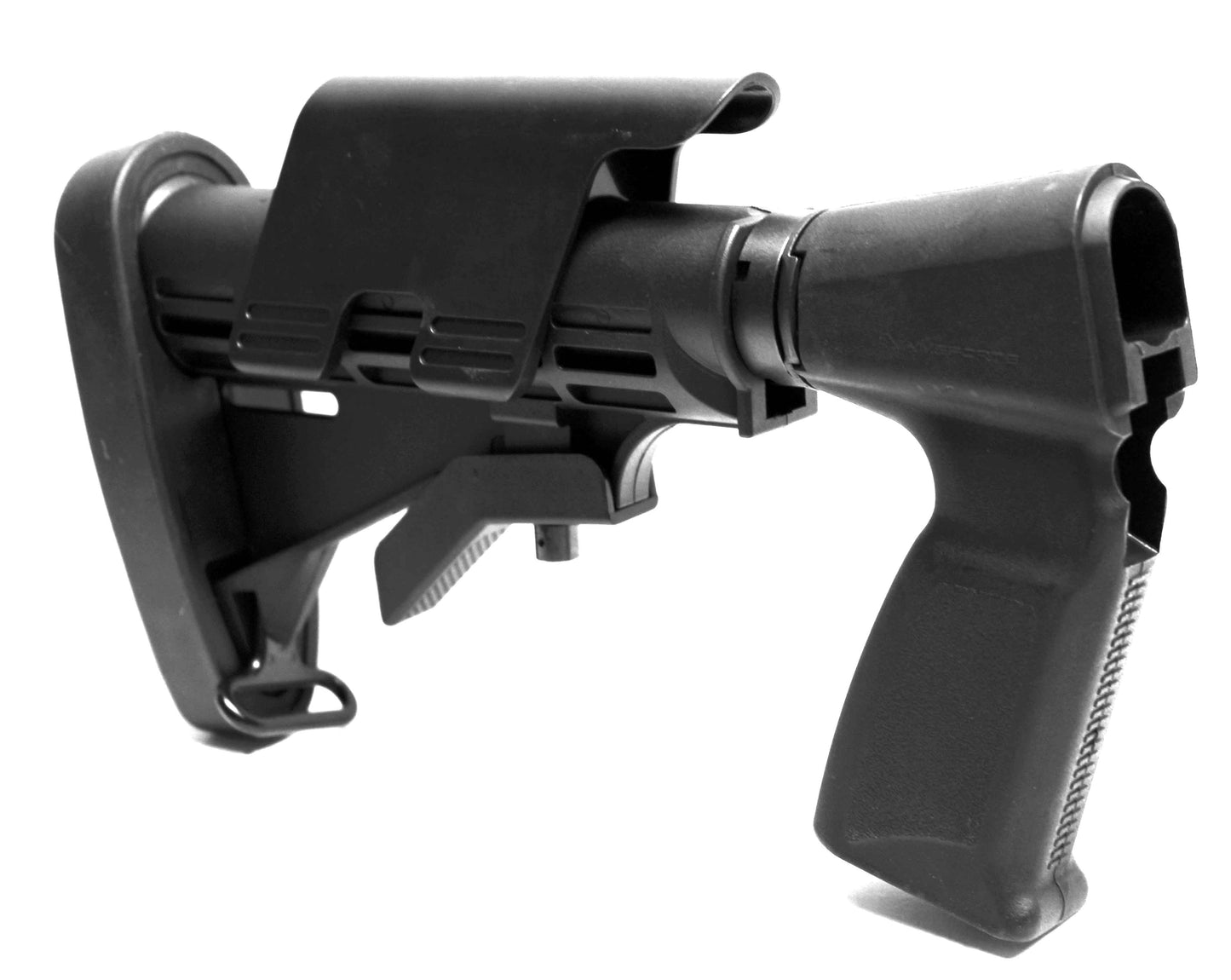 Tactical adjustable stock for Remington 870 12 gauge pump.