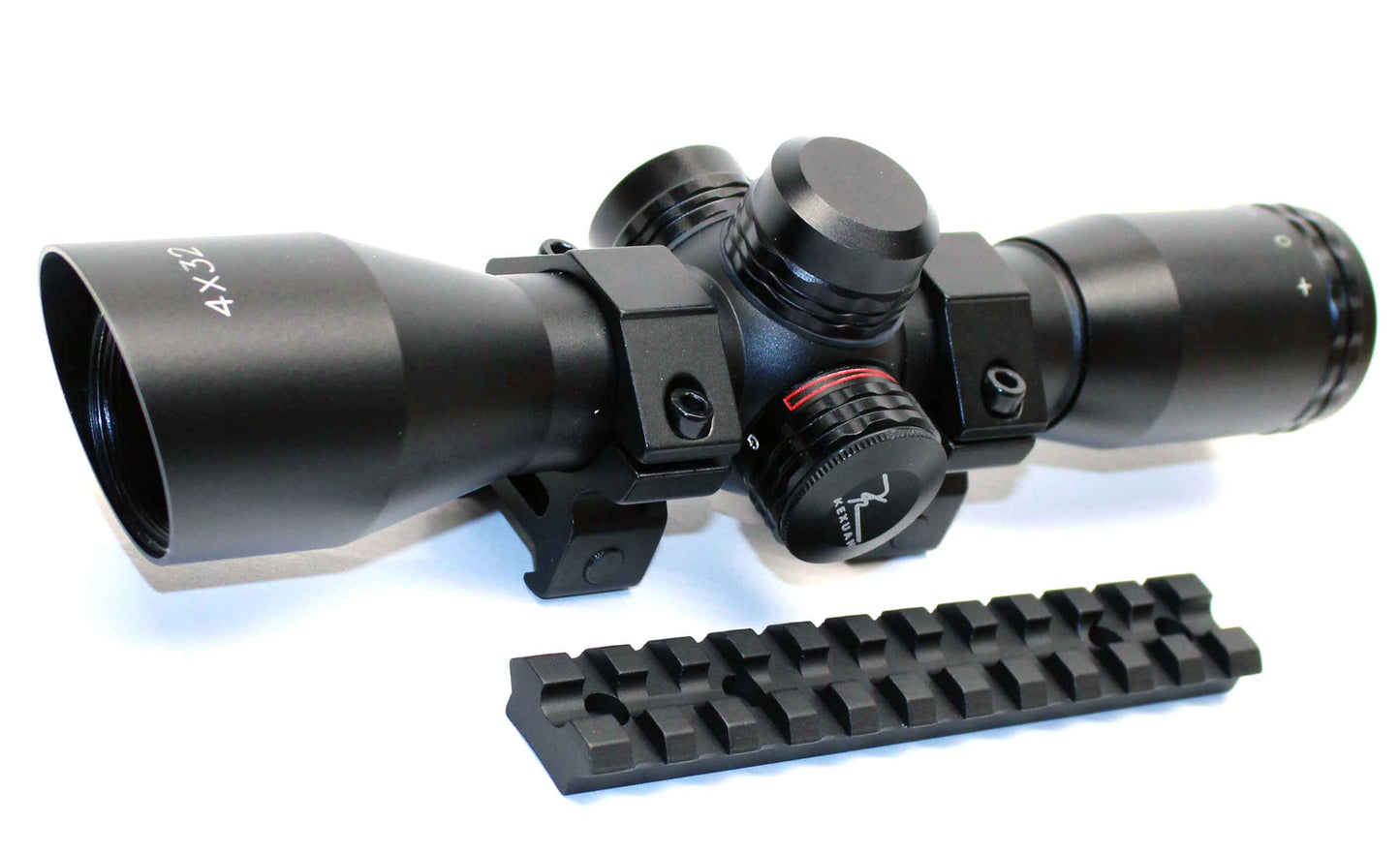 4X32MLF Compact Scope with Red/Green 5 Line Reticle and 1″ Picatinny Scope Rings for Ruger 10/22 model.