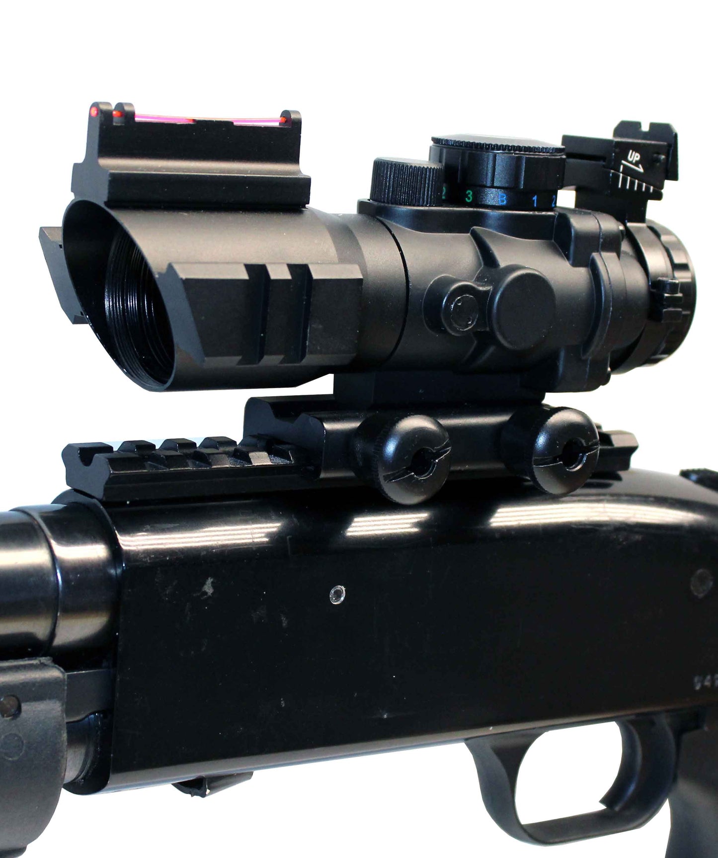 4X32 Tactical Scope sight with Red/Green/Blue Mildot Reticle for Mossberg 590 12 gauge.