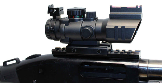 4X32 Tactical Scope sight with Red/Green/Blue Mildot Reticle for Mossberg 590a1 12 gauge.