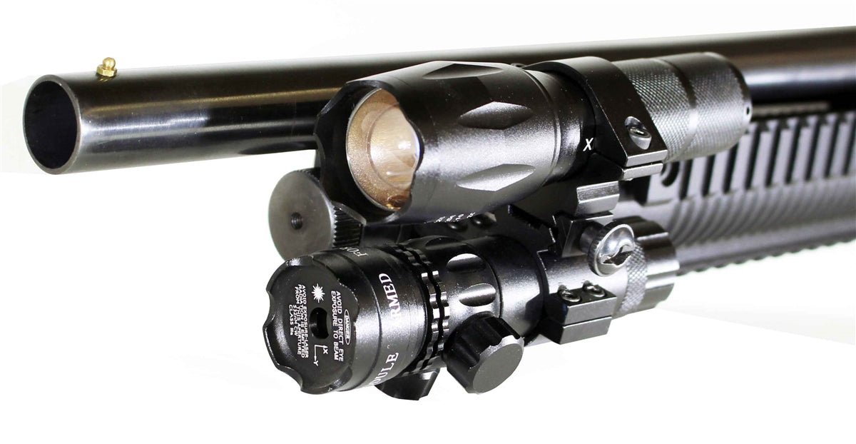 Hatsan escort aim guard 12 gauge pump green laser sight and flashlight combo aluminum black. - TRINITY SUPPLY INC