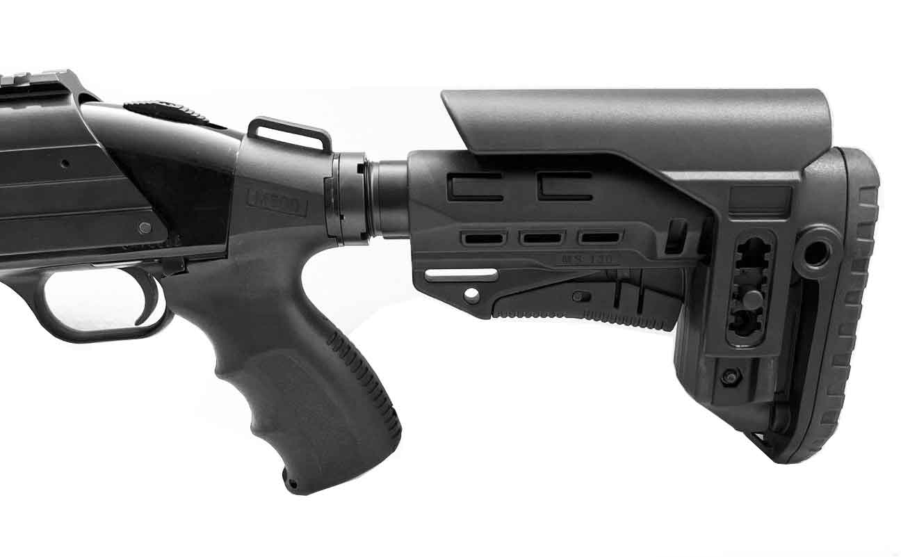 Mossberg 500 12 gauge shotgun collapsible stock Cali style. - TRINITY SUPPLY INC