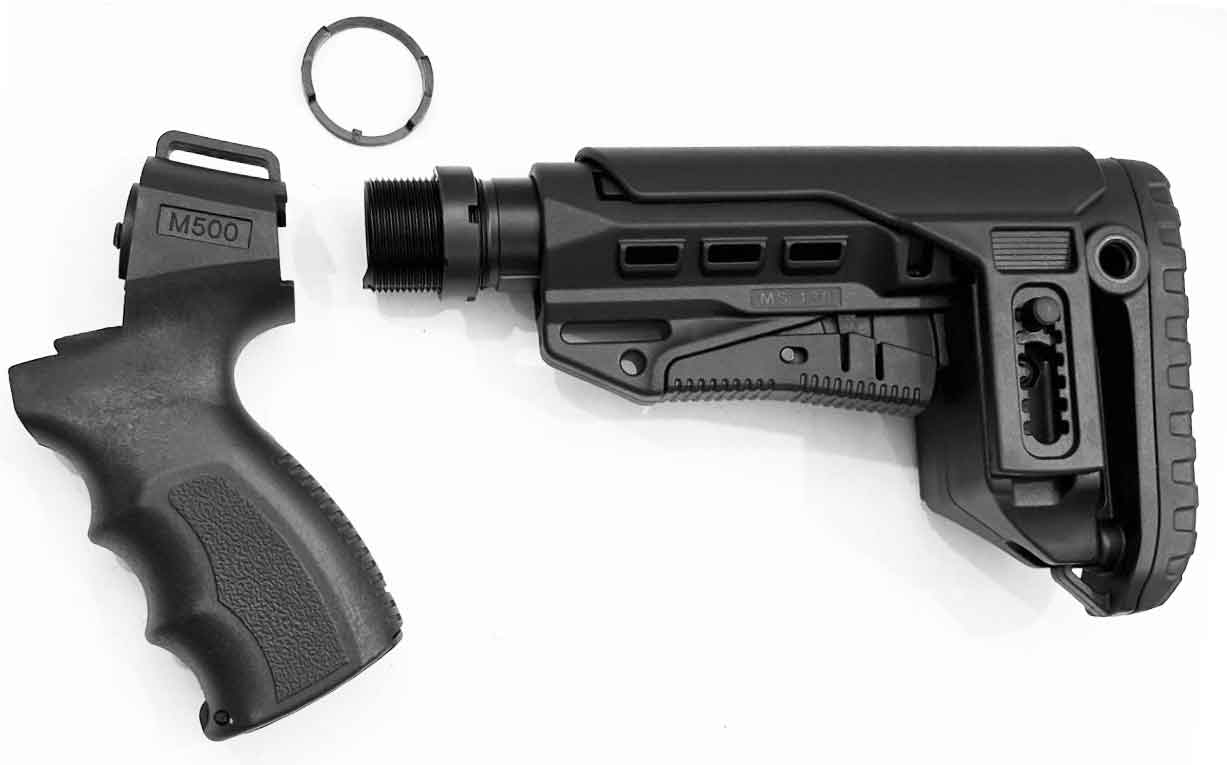 Mossberg 500 12 gauge shotgun collapsible stock Cali style. - TRINITY SUPPLY INC