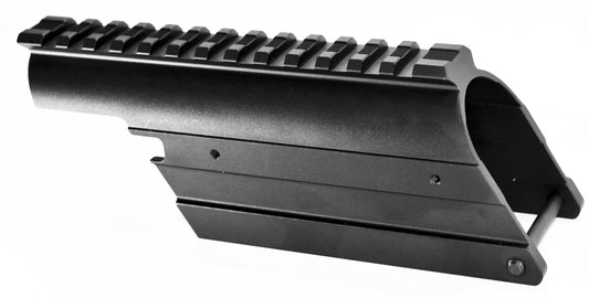 Mossberg 590 saddle mount with side picatinny rail aluminum black. - TRINITY SUPPLY INC