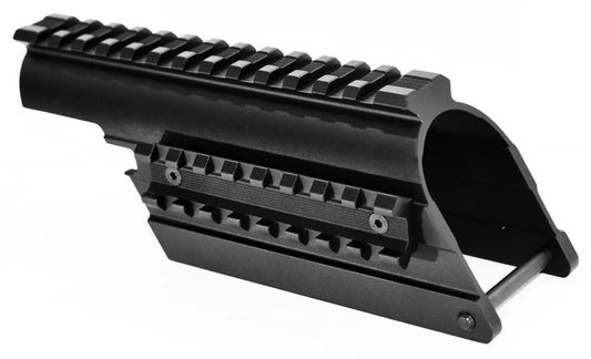 Mossberg 590 saddle mount with side picatinny rail aluminum black. - TRINITY SUPPLY INC