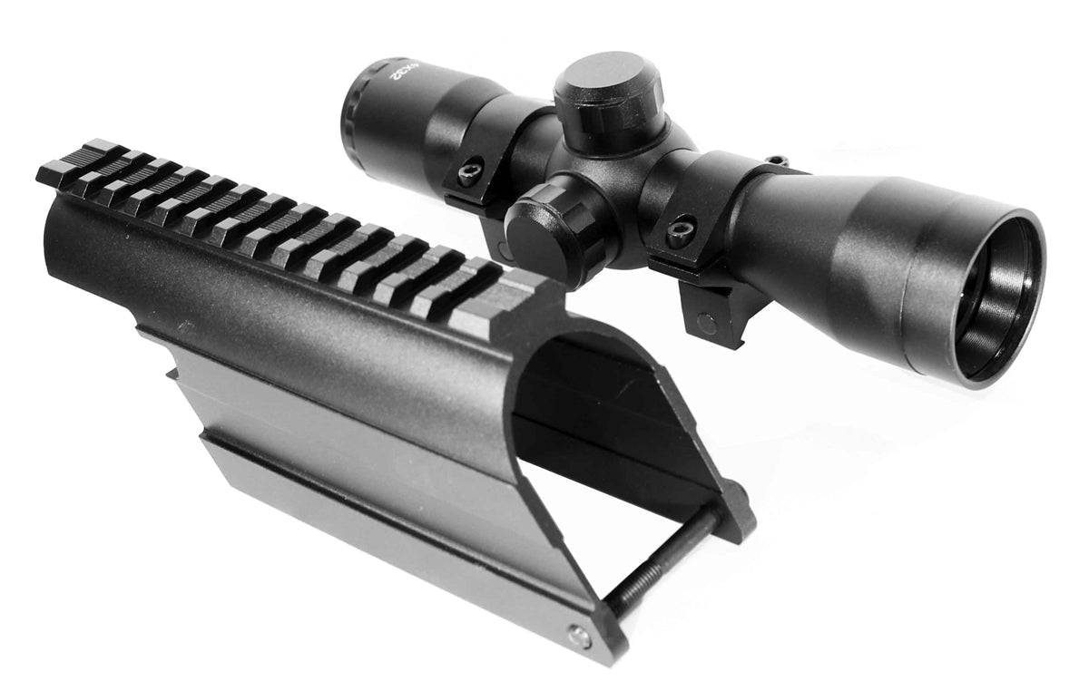 Mossberg 590 shockwave 12 gauge pump saddle mount and scope sight 4x32 combo. - TRINITY SUPPLY INC