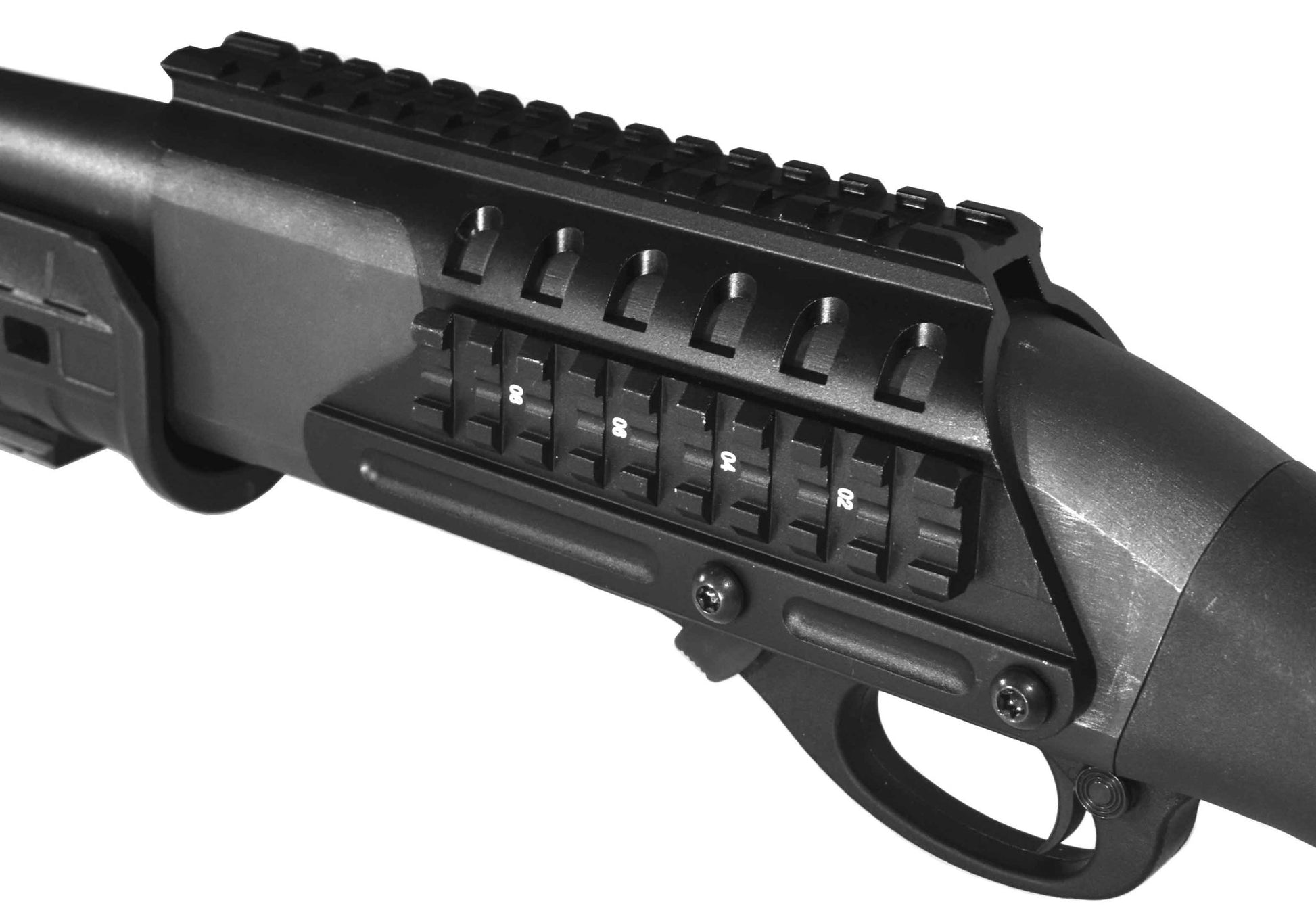 Remington 870 tac-14 12 Gauge Pump saddle mount picatinny rail aluminum black. - TRINITY SUPPLY INC