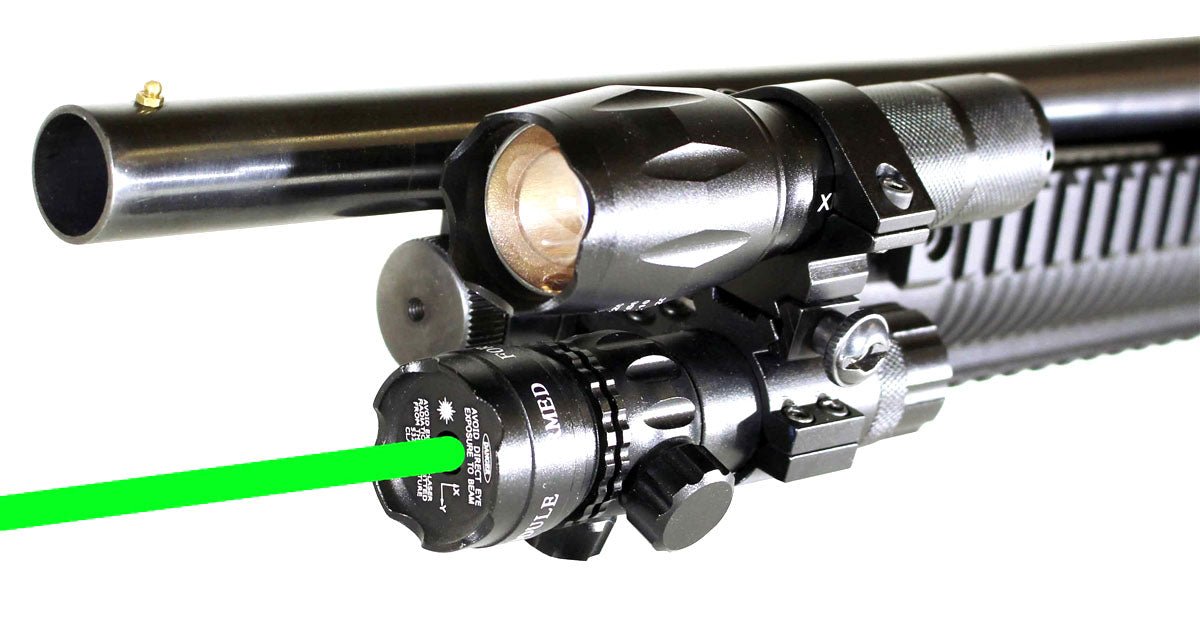 Rock Island all generations 12 gauge pump green laser sight and flashlight combo aluminum black. - TRINITY SUPPLY INC