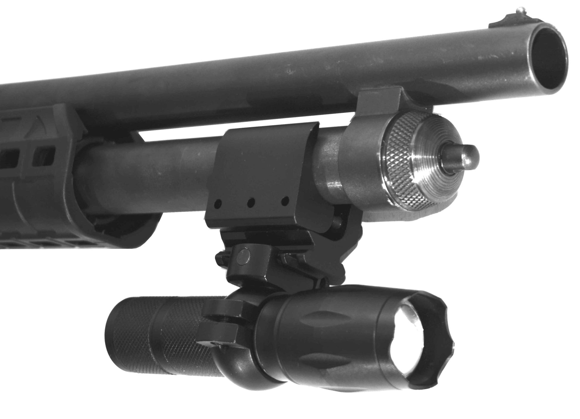 Tactical flashlight 1000 lumen with magazine tube mount compatible with 20 gauge pumps. - TRINITY SUPPLY INC