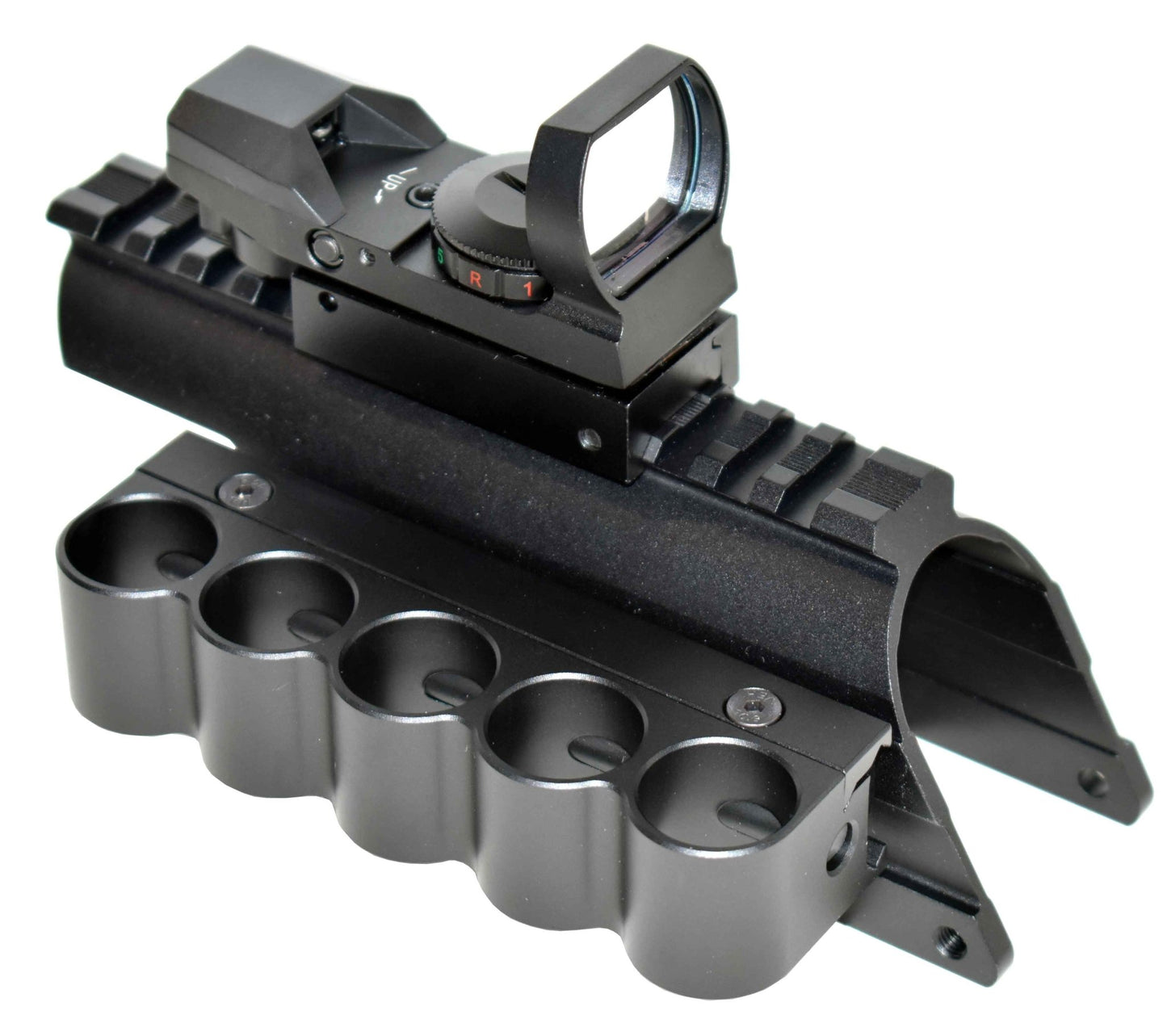 Trinity Aluminum Saddle Mount Shell Holder and reflex sight For Mossberg 500 12 Gauge Pump. - TRINITY SUPPLY INC