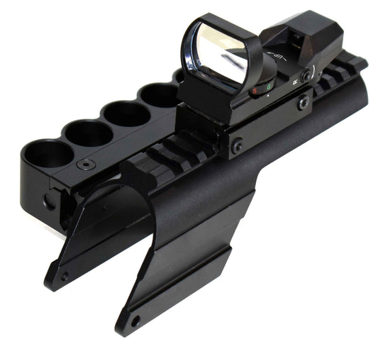 Trinity Aluminum Saddle Mount Shell Holder and reflex sight For Mossberg 590 12 Gauge Pump. - TRINITY SUPPLY INC