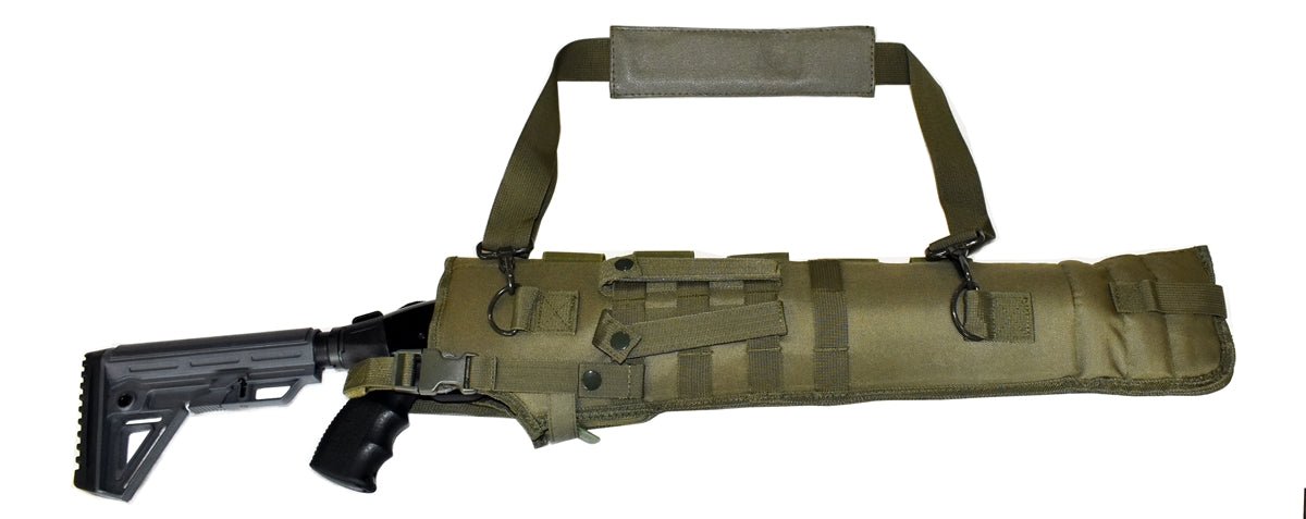 TRINITY Tactical Scabbard 25 inches long Green for Kel-tec KSG 12 gauge Pump Action Hunting Tactical Molle Soft Padded case ATV Horse Motorcycle Holder Adapter. - TRINITY SUPPLY INC