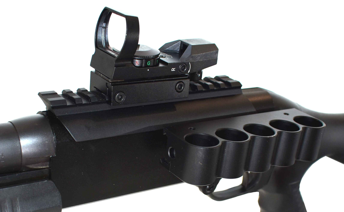 aluminum shell holder and reflex sight for savage model 320.