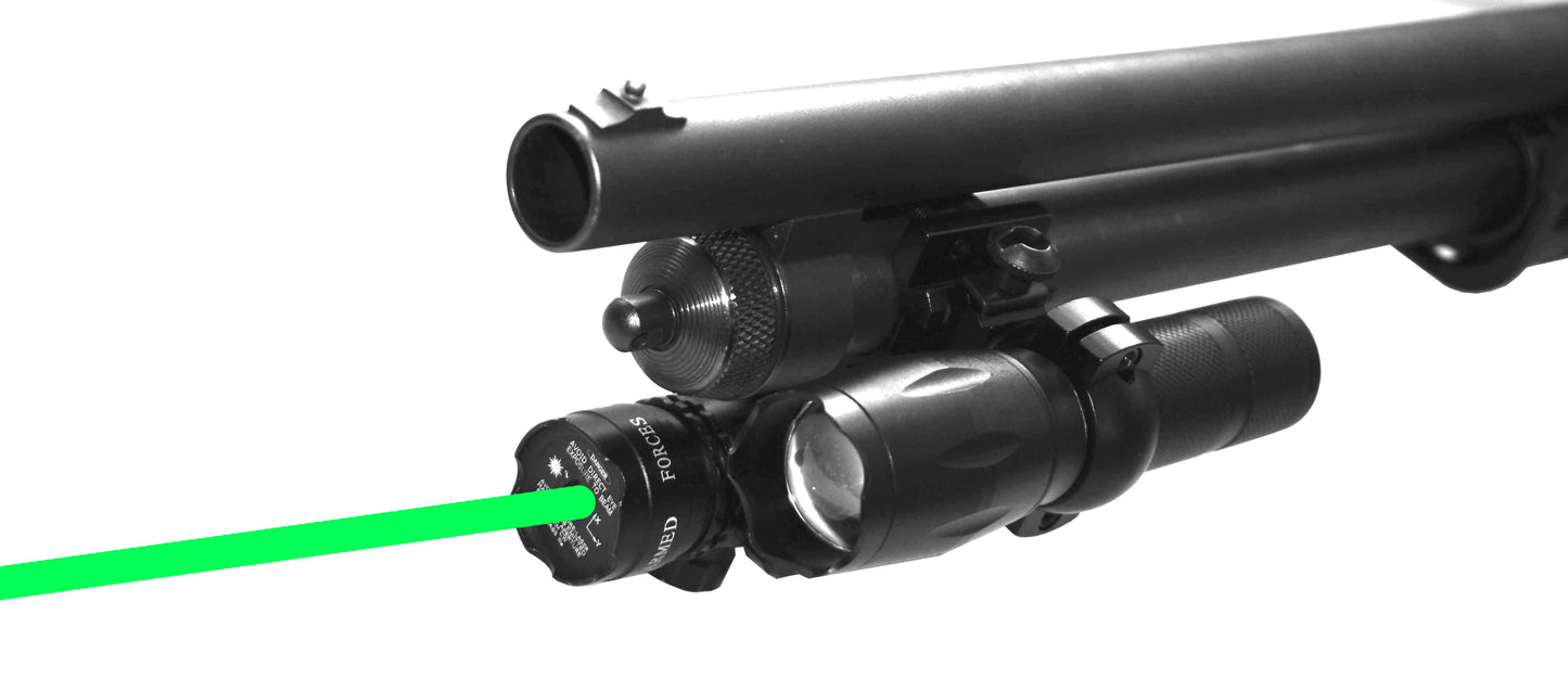 green laser and flashlight combo for 12 gauge pumps.