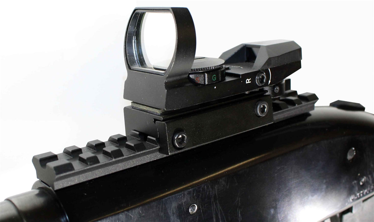 reflex sight and rail mount combo for mossberg 590 12 gauge pump.