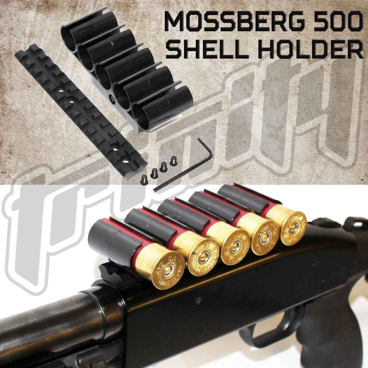 Trinity Polymer Shell Holder With Base Mount For Mossberg 590 12 Gauge Pump.
