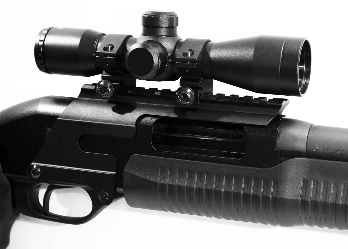 Trinity Saddle Mount Picatinny Rail Adapter With 4x32 Scope Mil-Dot Reticle Compatible With Stevens 320 20 Gauge Pump.
