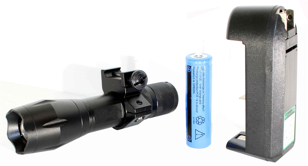 aluminum flashlight with charger for rifles and shotguns.
