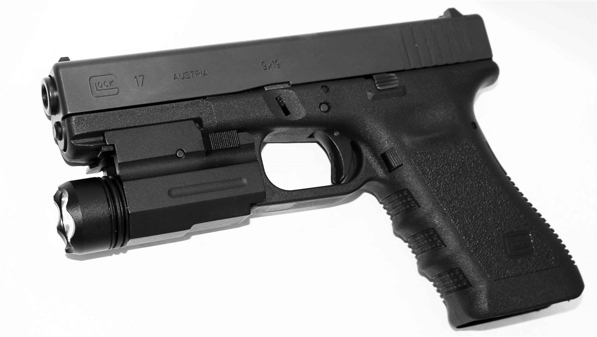 glock 17 handgun tactical flashlight.