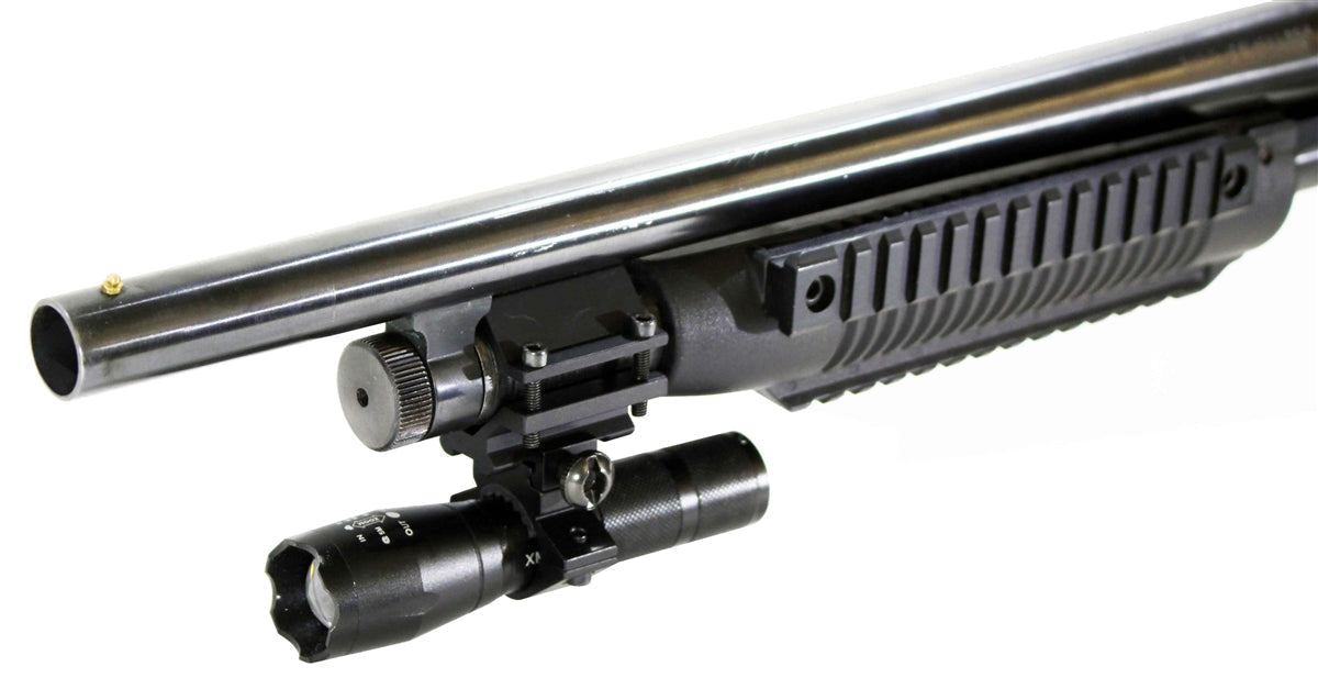 Tactical 1200 Lumen Flashlight With Mount Compatible With Remington 870 12 Gauge Pumps.