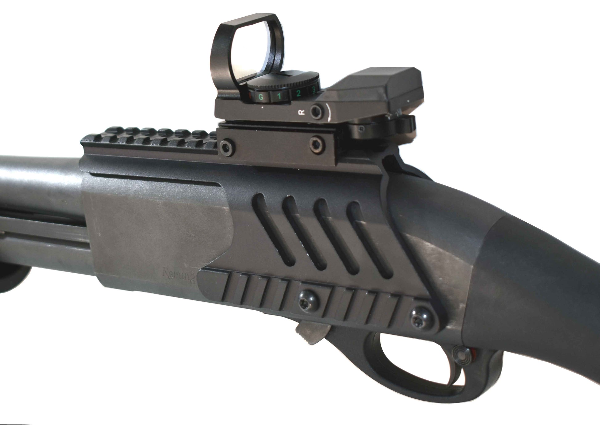 reflex sight and picatinny rail combo for remington 870 pump.
