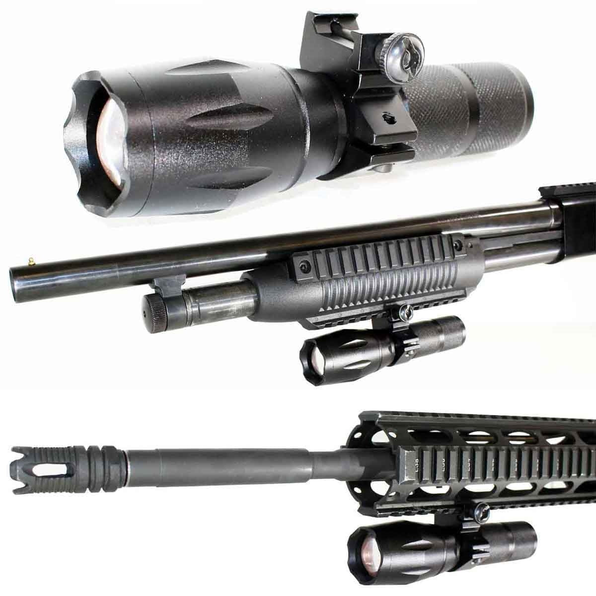 Tactical 1200 Lumen Rechargeable Picatinny Mounted Flashlight Compatible With Kel-Tec KSG 12 Gauge Pump.