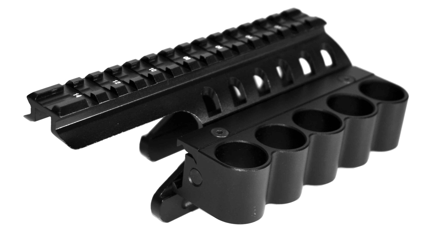 tactical shell holder carrier and picatinny rail combo.