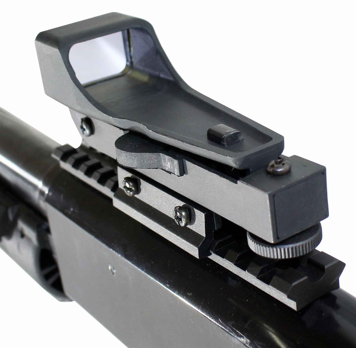 Tactical Red Dot Reflex Sight Aluminum Black With Base Mount Compatible With Mossberg 500 12 Gauge Pump.